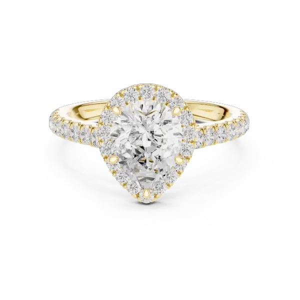 1.99 Ct Moissanite Pear Shape Halo Diamond Ring in 14K White Gold