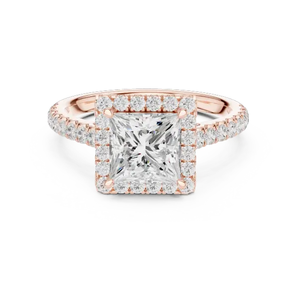 Custom 10K Rose Gold Princess Lab Grown Diamond Halo Ring