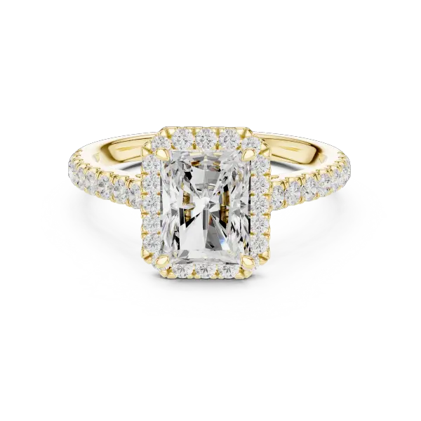 1.98 Ct Lab Grown Radiant 14K Yellow Gold Diamond Halo Engagement Ring