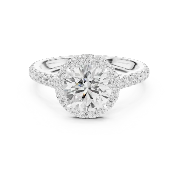 18K White Gold Lab Grown Round Diamond Halo Engagement Ring