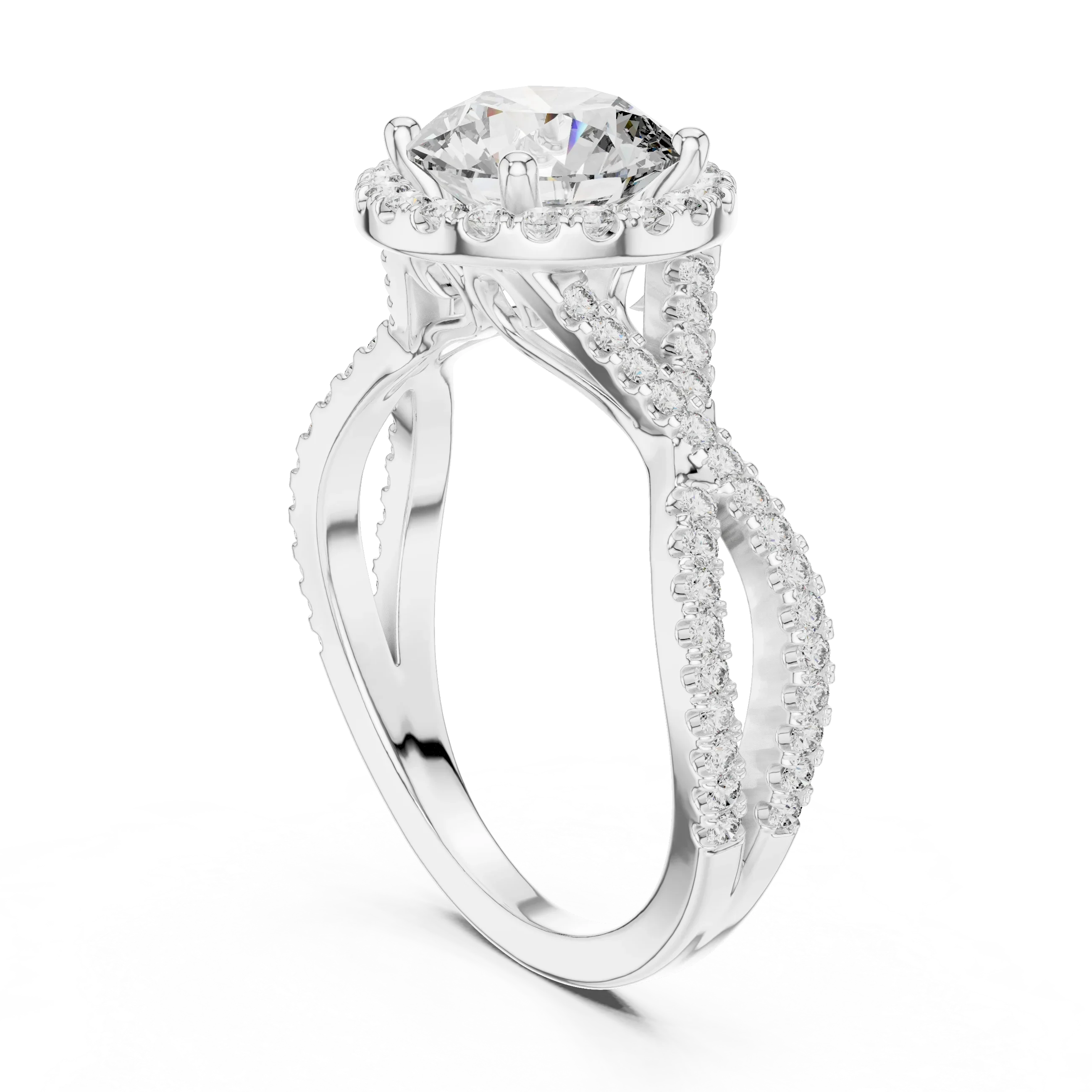 VVS1 Round Brilliant Moissanite Wedding Ring with Side Stones