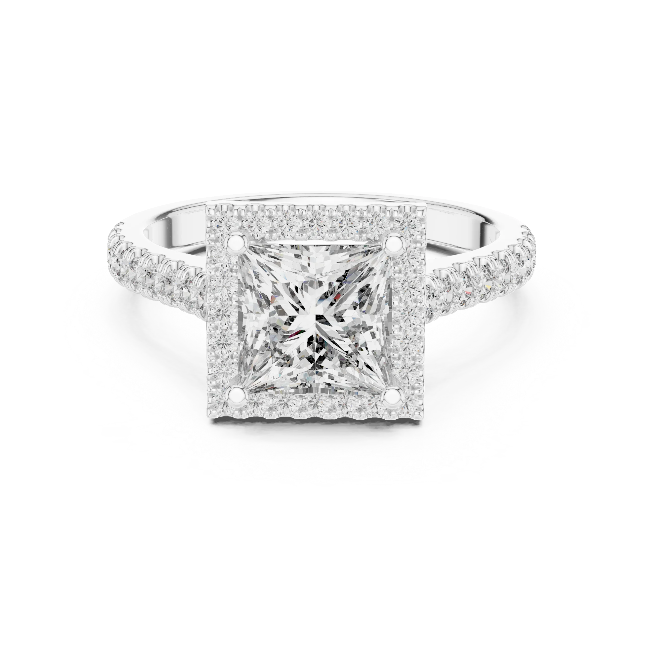 1.96 CT Princess Cut 14K Gold Halo Engagement Diamond Ring