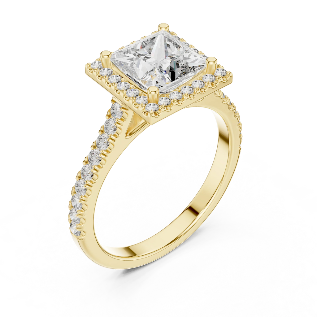 1.96 CT Princess Cut 14K Gold Halo Engagement Diamond Ring