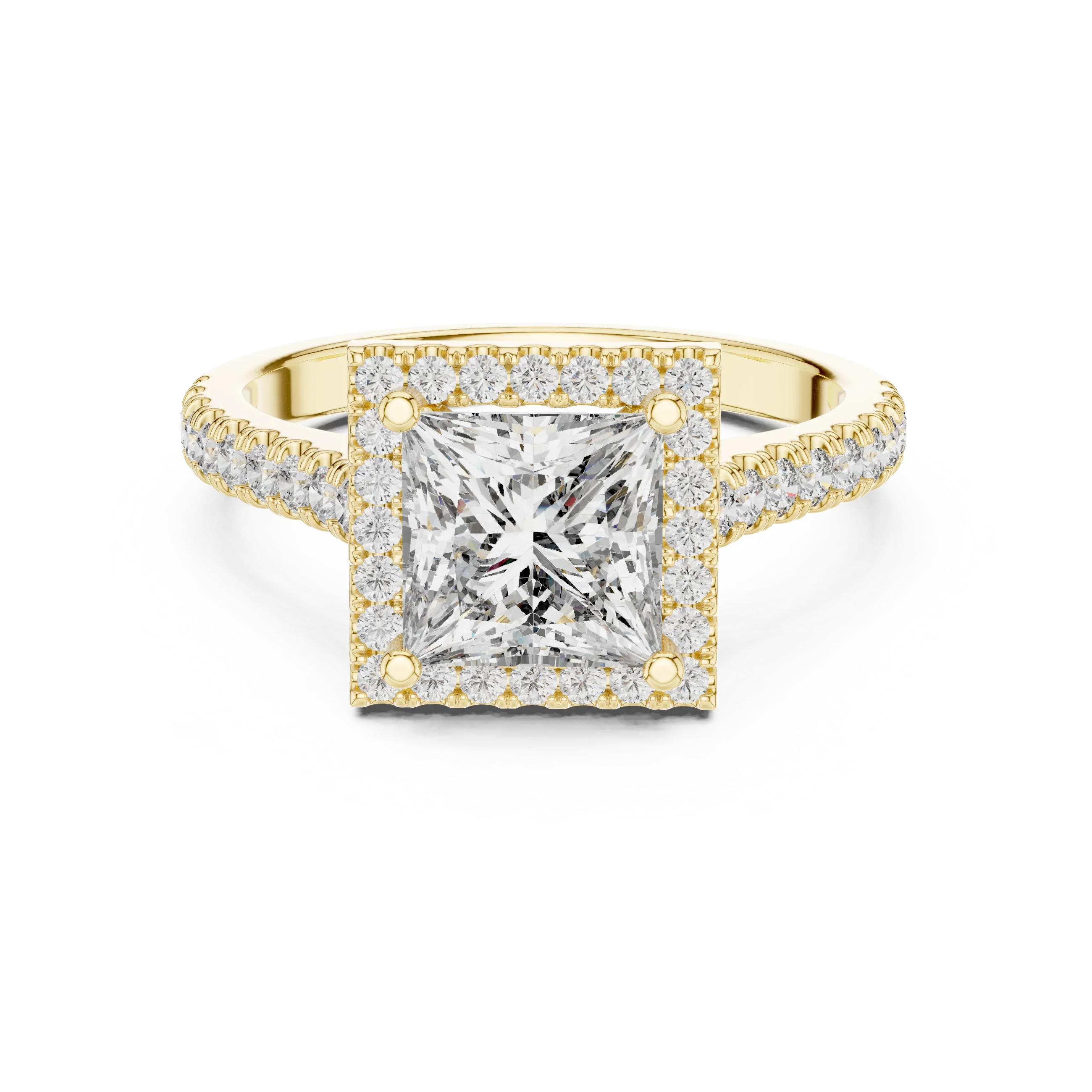 1.96 CT Princess Cut 14K Gold Halo Engagement Diamond Ring