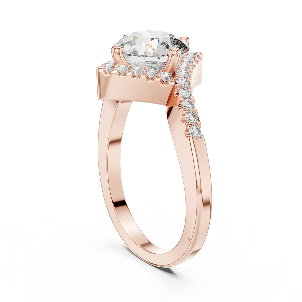 1.78 CT Round Moissanite Compass Halo 14K Gold Engagement Ring