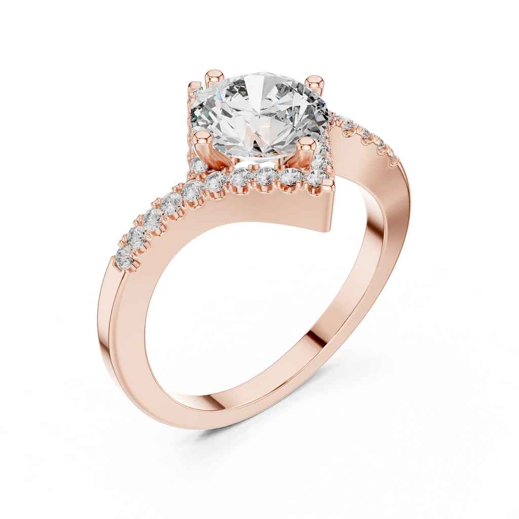1.78 CT Round Moissanite Compass Halo 14K Gold Engagement Ring