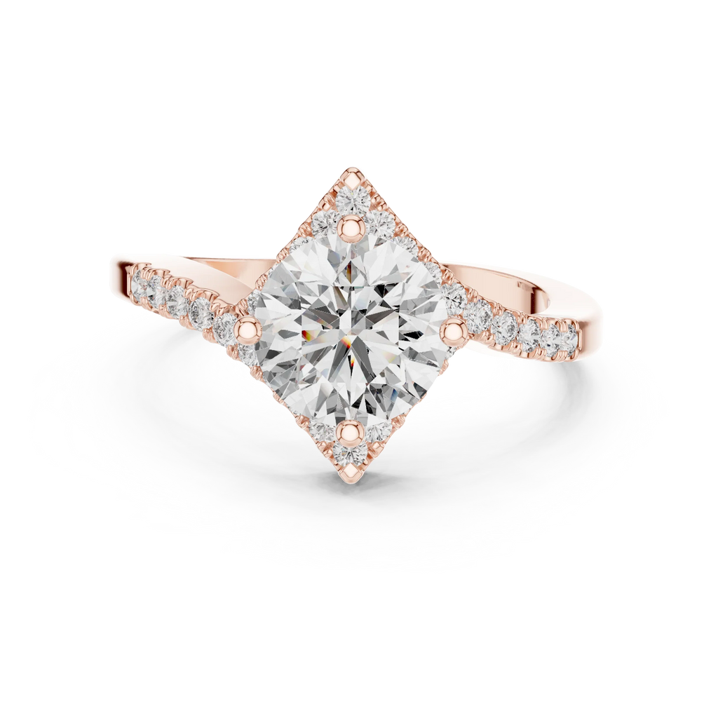 1.78 CT Round Moissanite Compass Halo 14K Gold Engagement Ring