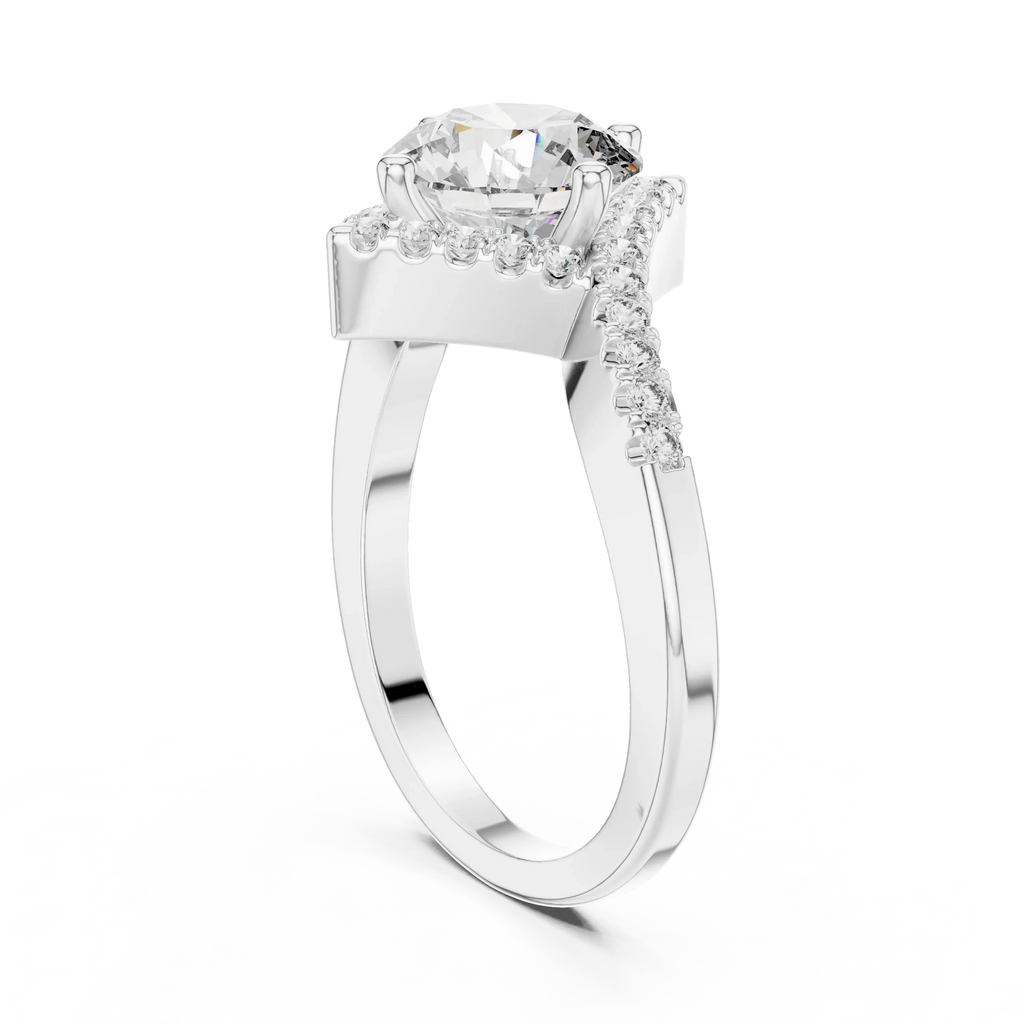 1.78 CT Round Moissanite Compass Halo 14K Gold Engagement Ring