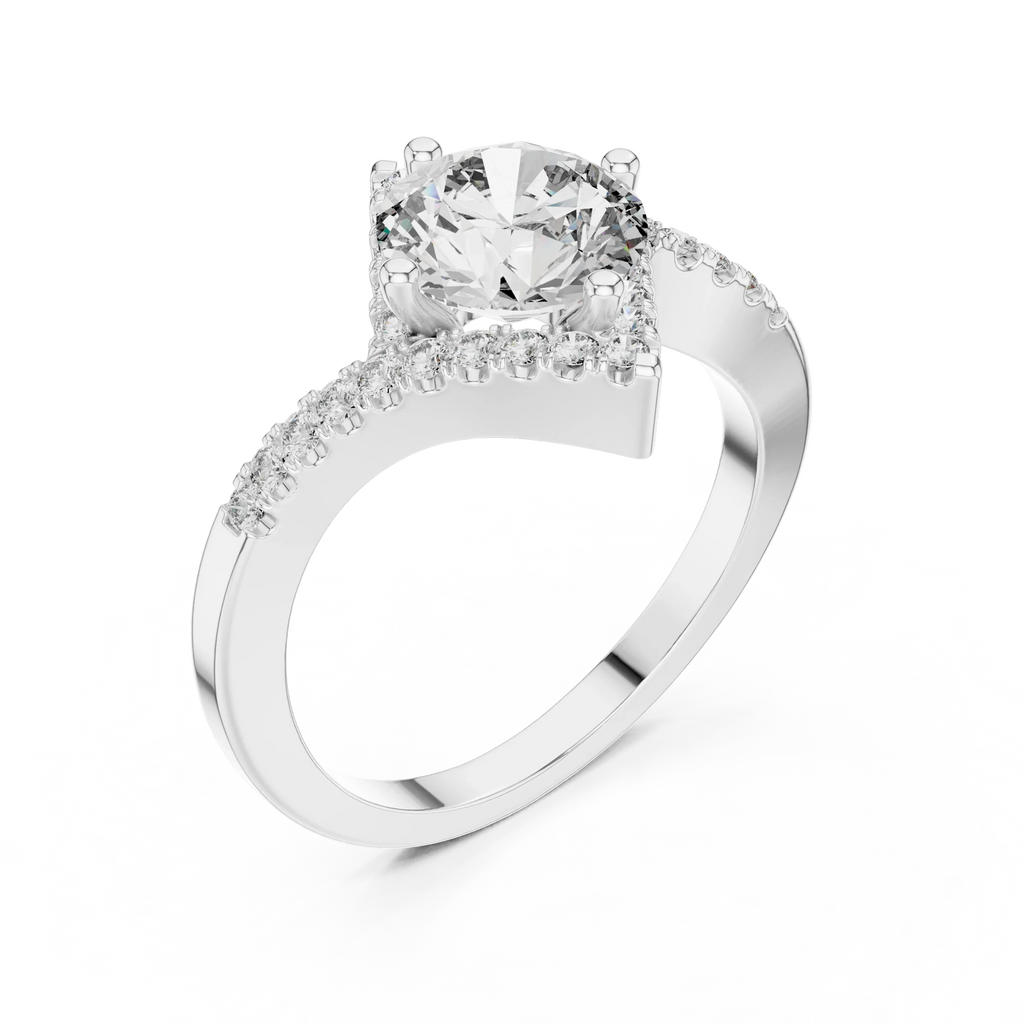 1.78 CT Round Moissanite Compass Halo 14K Gold Engagement Ring