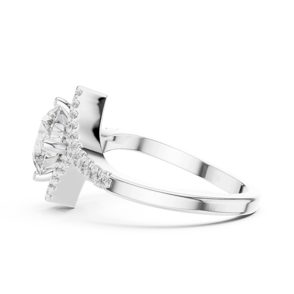 1.78 CT Round Moissanite Compass Halo 14K Gold Engagement Ring