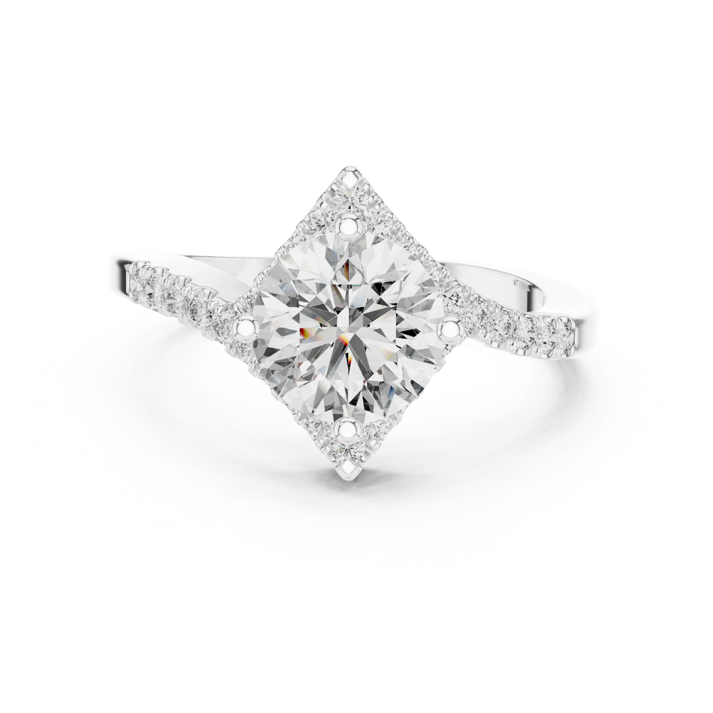 1.78 CT Round Moissanite Compass Halo 14K Gold Engagement Ring