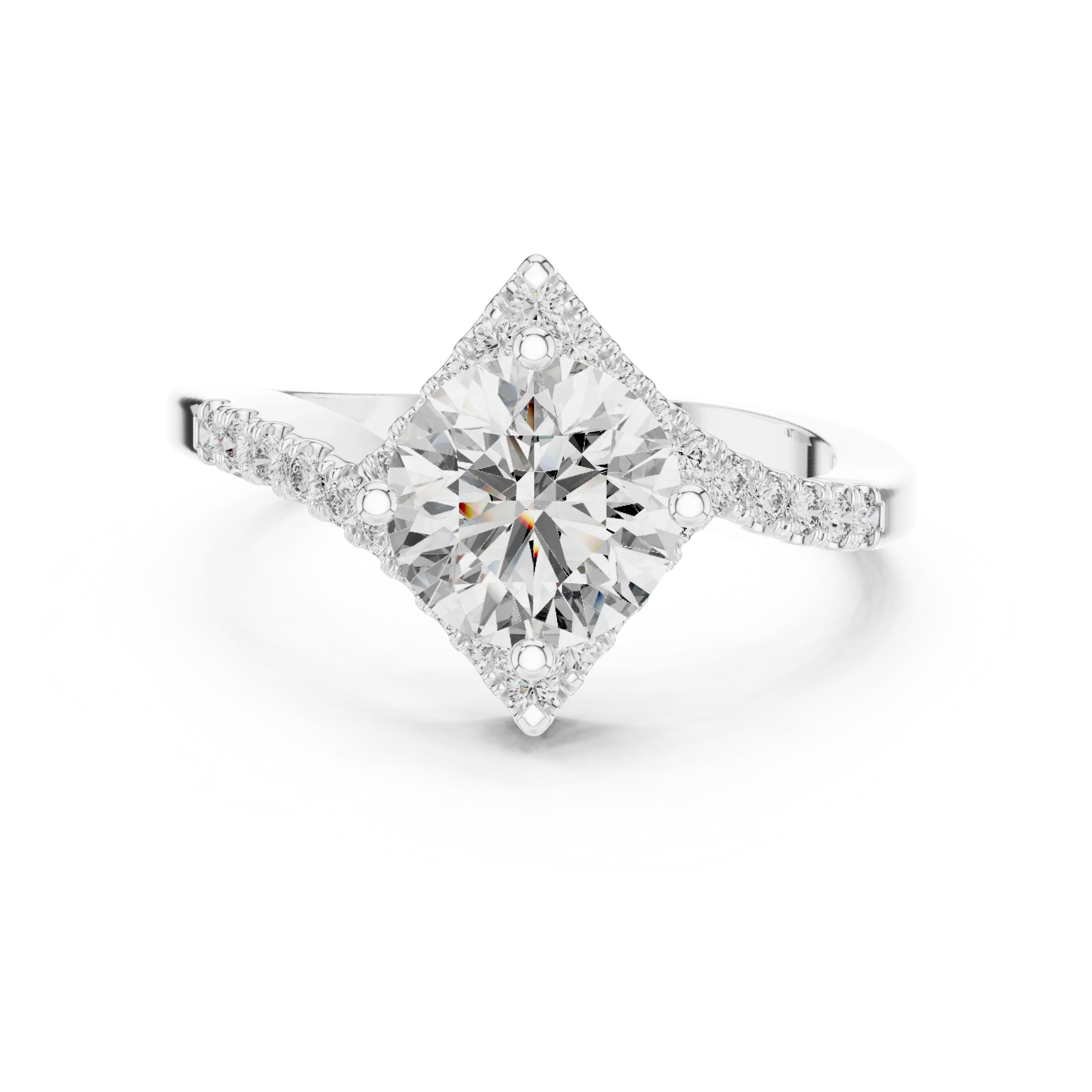 1.78 CT Round Moissanite Compass Halo 14K Gold Engagement Ring