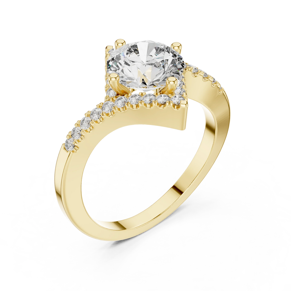 1.78 CT Round Moissanite Compass Halo 14K Gold Engagement Ring