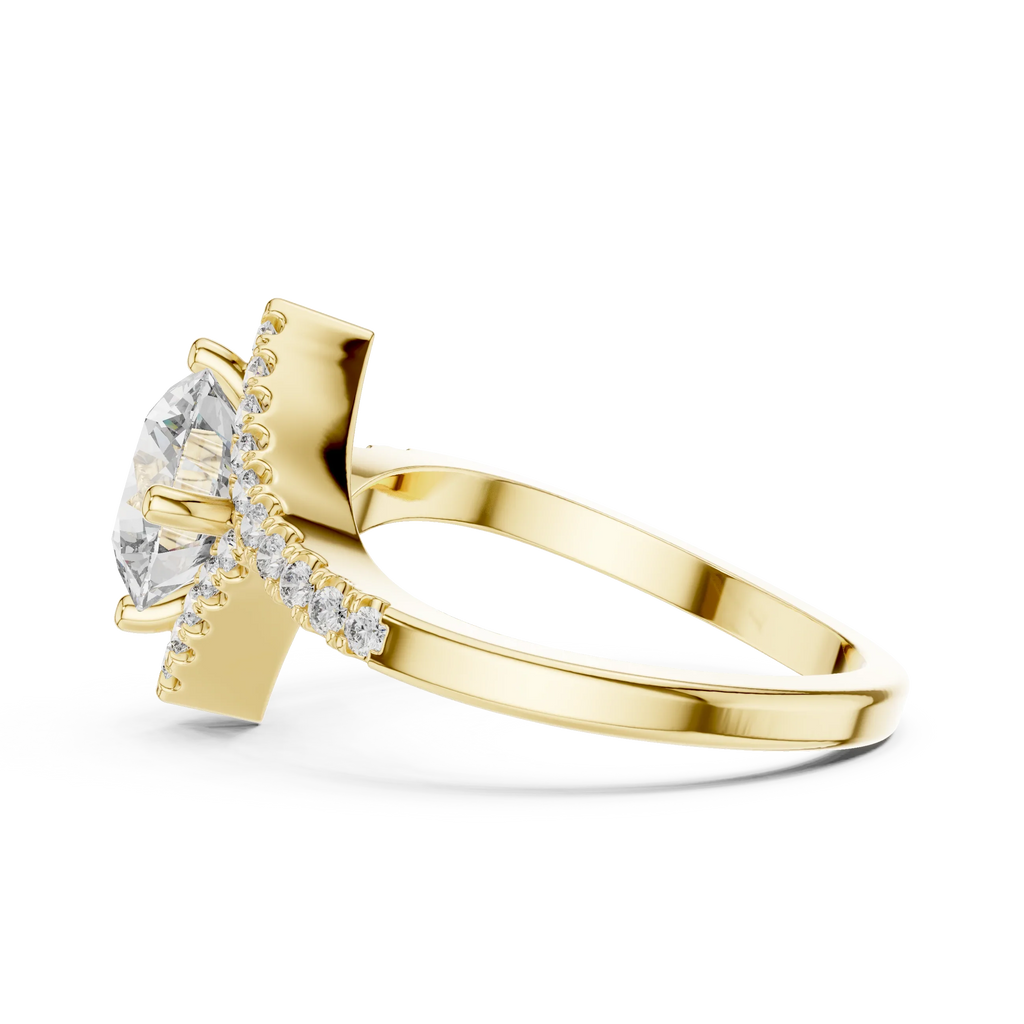 1.78 CT Round Moissanite Compass Halo 14K Gold Engagement Ring