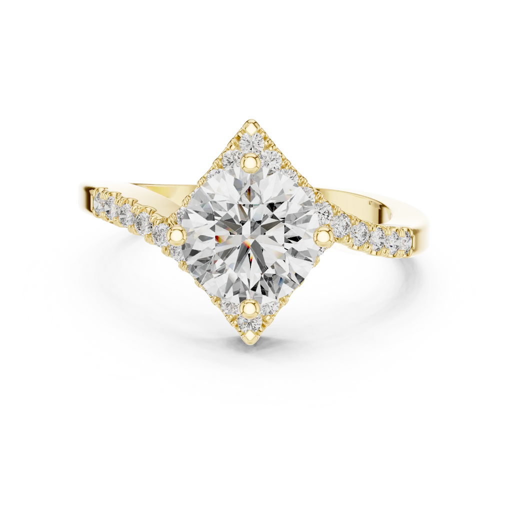 1.78 CT Round Moissanite Compass Halo 14K Gold Engagement Ring