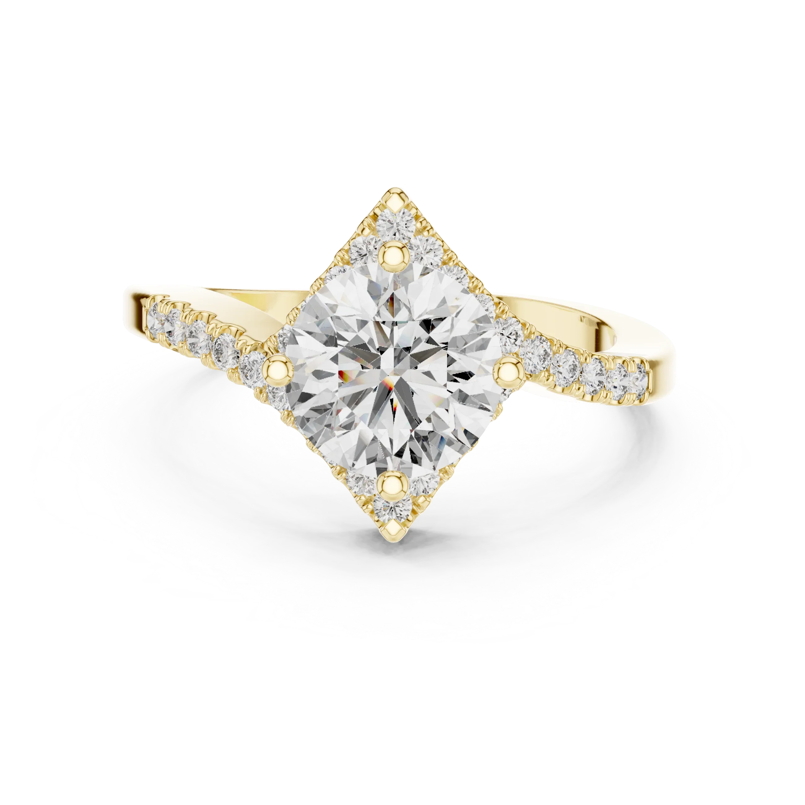 1.78 CT Round Moissanite Compass Halo 14K Gold Engagement Ring