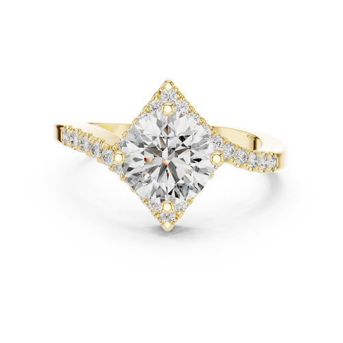 1.78 CT Round Moissanite Compass Halo 14K Gold Engagement Ring