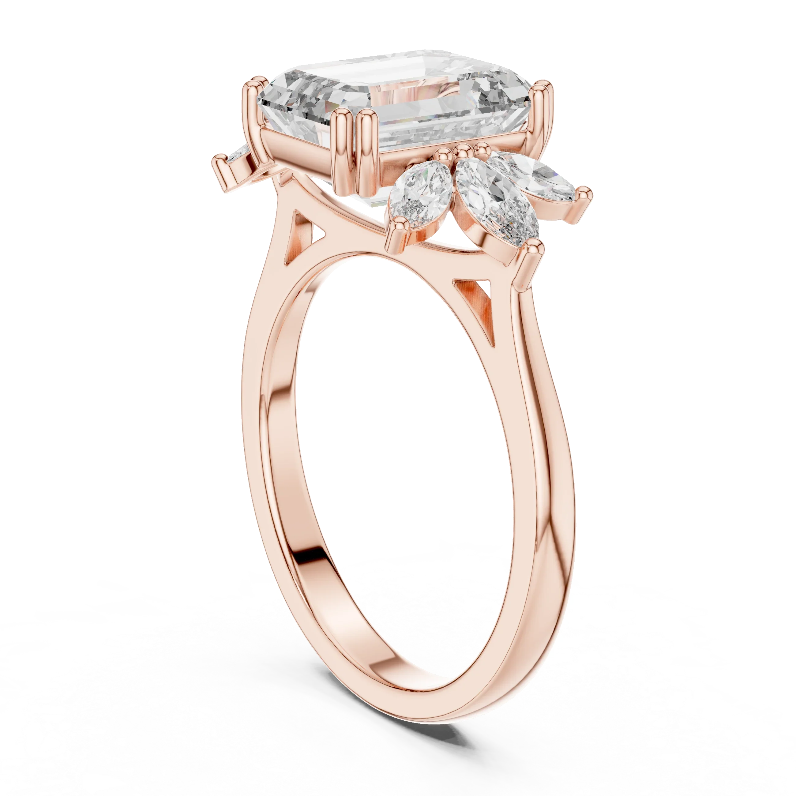 Emerald Cut 3.58 CTTW Moissanite 18K Gold Floral Ring