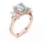 Emerald Cut 3.58 CTTW Moissanite 18K Gold Floral Ring