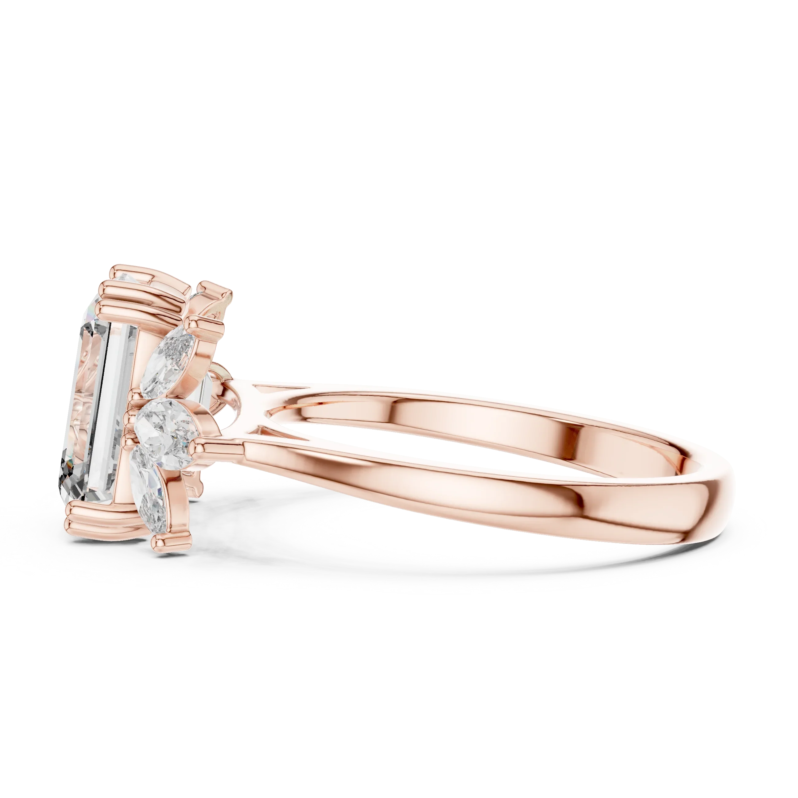 Emerald Cut 3.58 CTTW Moissanite 18K Gold Floral Ring