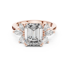 Emerald Cut 3.58 CTTW Moissanite 18K Gold Floral Ring