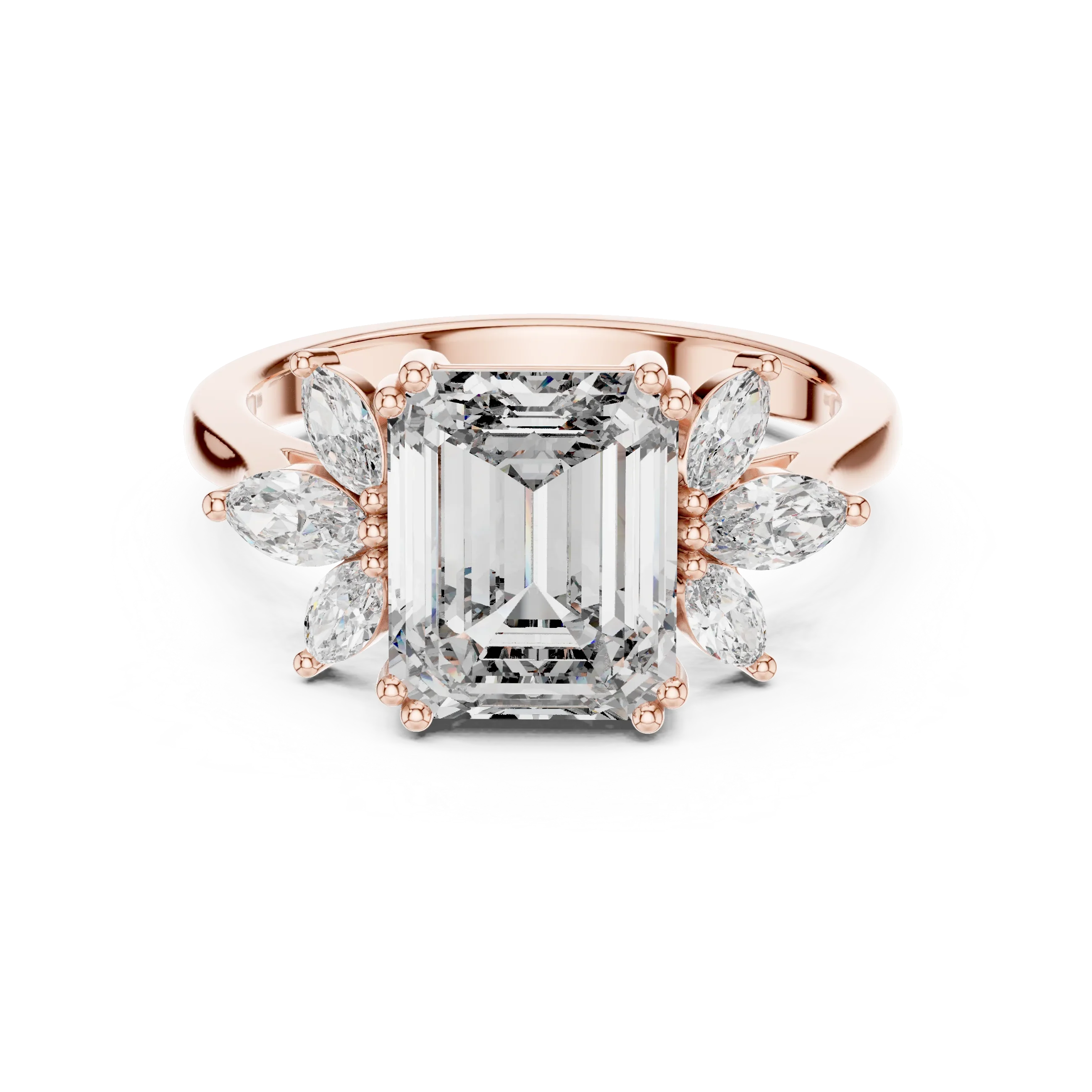 Emerald Cut 3.58 CTTW Moissanite 18K Gold Floral Ring