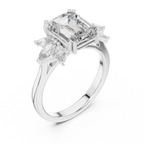 Emerald Cut 3.58 CTTW Moissanite 18K Gold Floral Ring