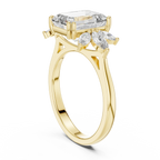 Emerald Cut 3.58 CTTW Moissanite 18K Gold Floral Ring