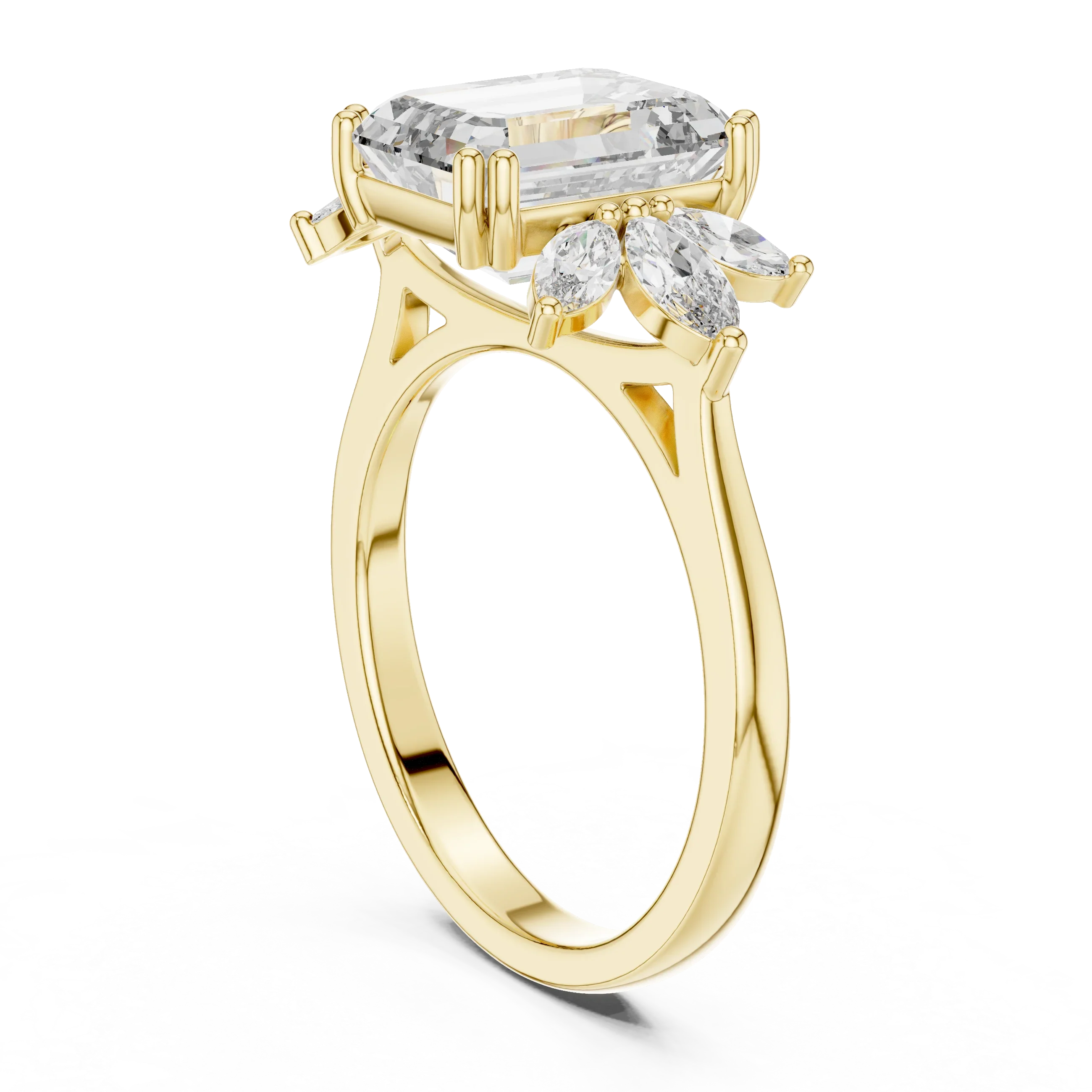 Emerald Cut 3.58 CTTW Moissanite 18K Gold Floral Ring