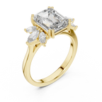 Emerald Cut 3.58 CTTW Moissanite 18K Gold Floral Ring