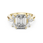Emerald Cut 3.58 CTTW Moissanite 18K Gold Floral Ring