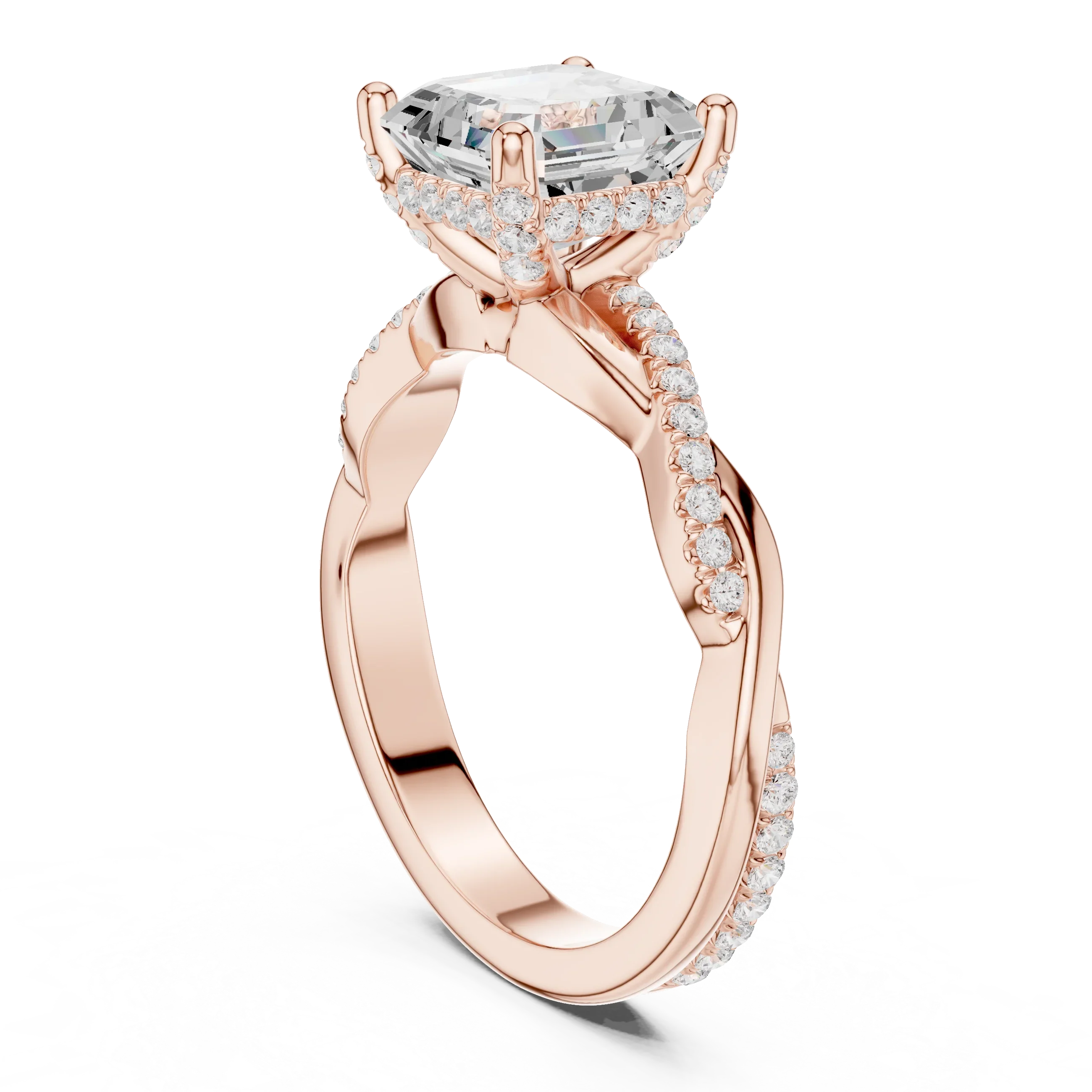 Asscher Cut Hidden Halo 2.37 CT Twisted Infinity Pave Engagement Ring in 10K White Gold