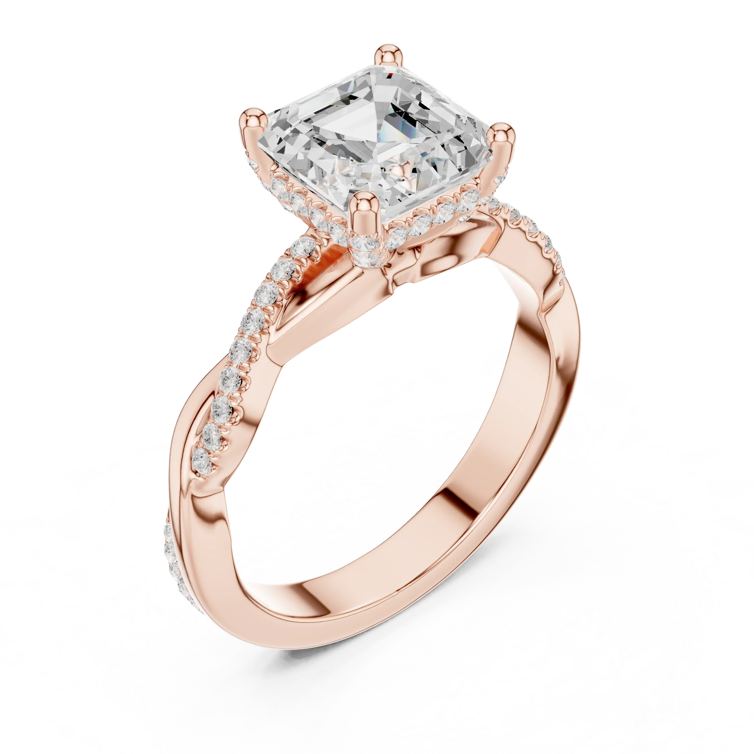 Asscher Cut Hidden Halo 2.37 CT Twisted Infinity Pave Engagement Ring in 10K White Gold