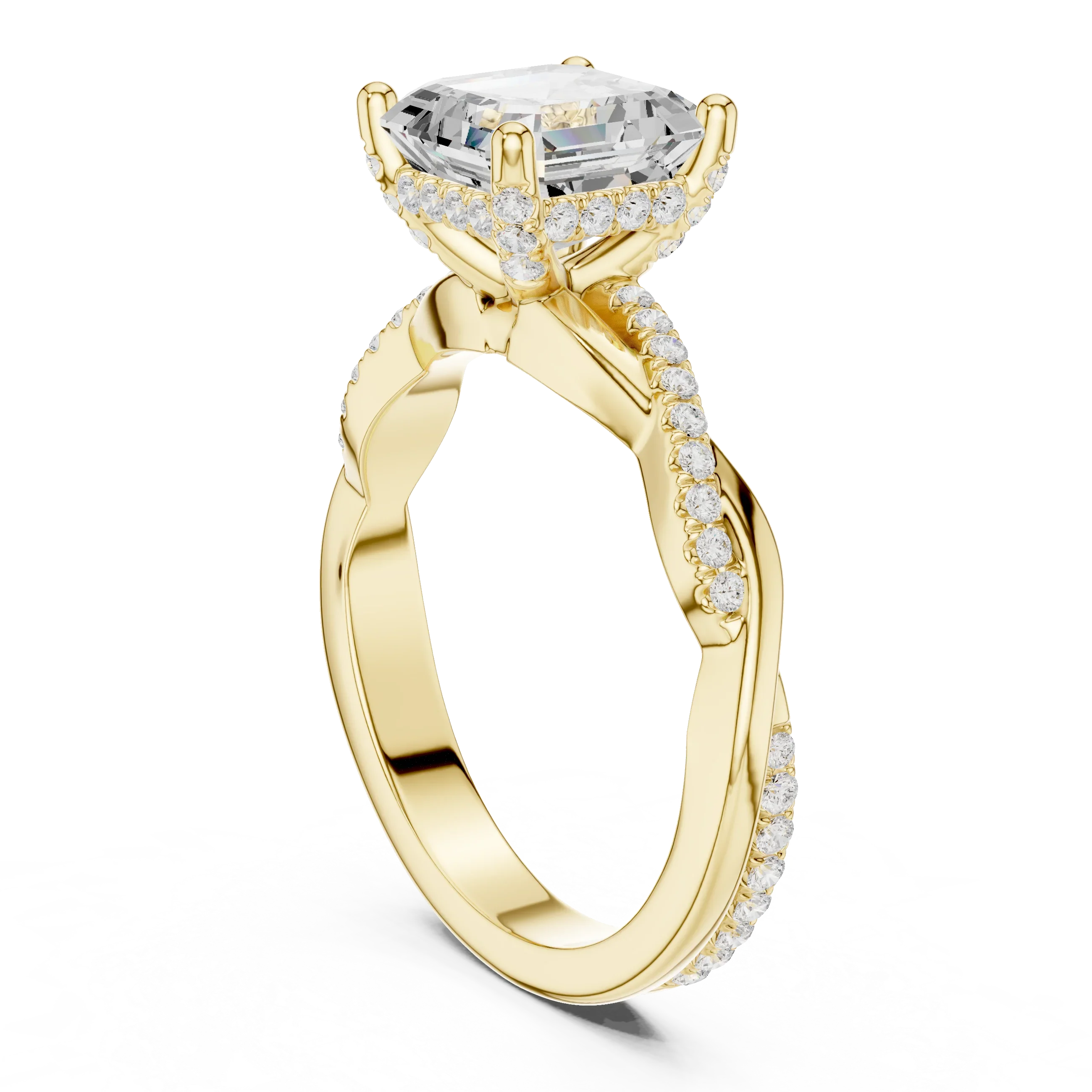 Asscher Cut Hidden Halo 2.37 CT Twisted Infinity Pave Engagement Ring in 10K White Gold