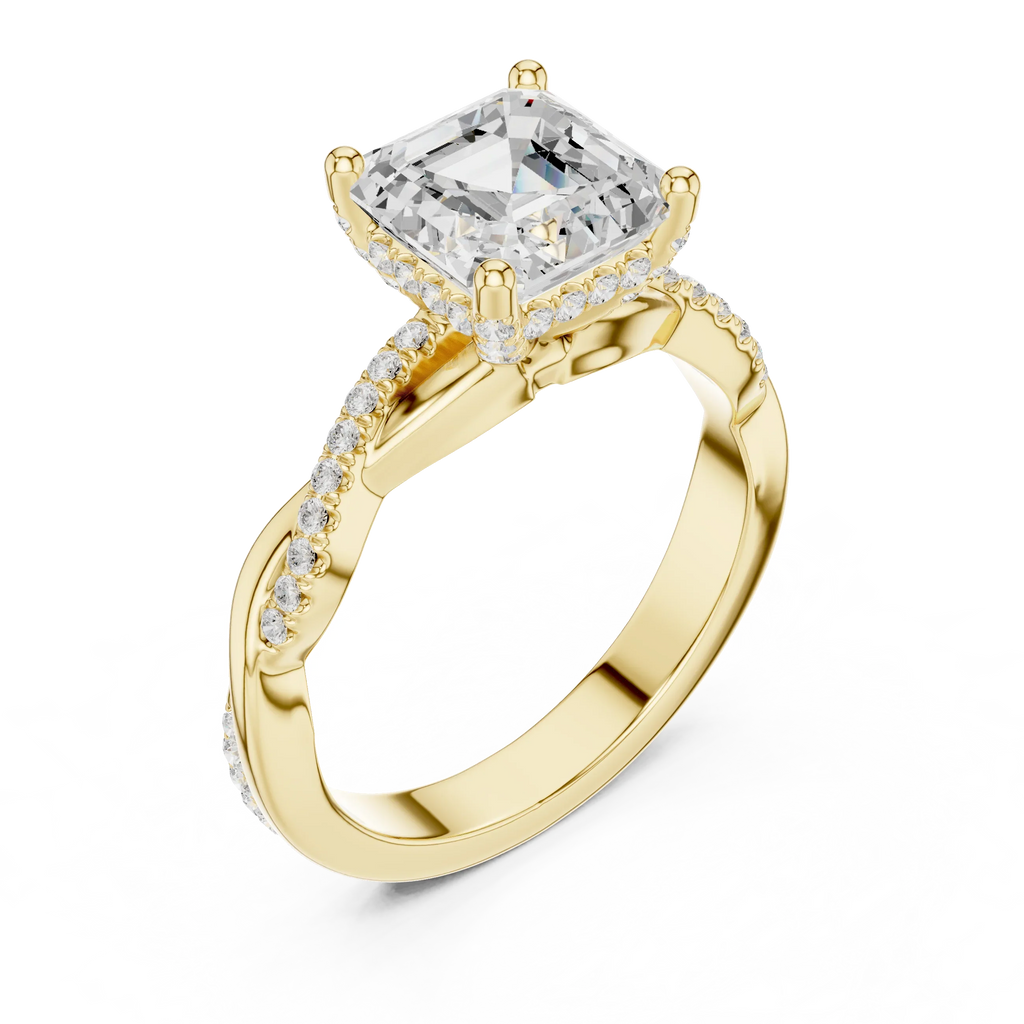 Asscher Cut Hidden Halo 2.37 CT Twisted Infinity Pave Engagement Ring in 10K White Gold