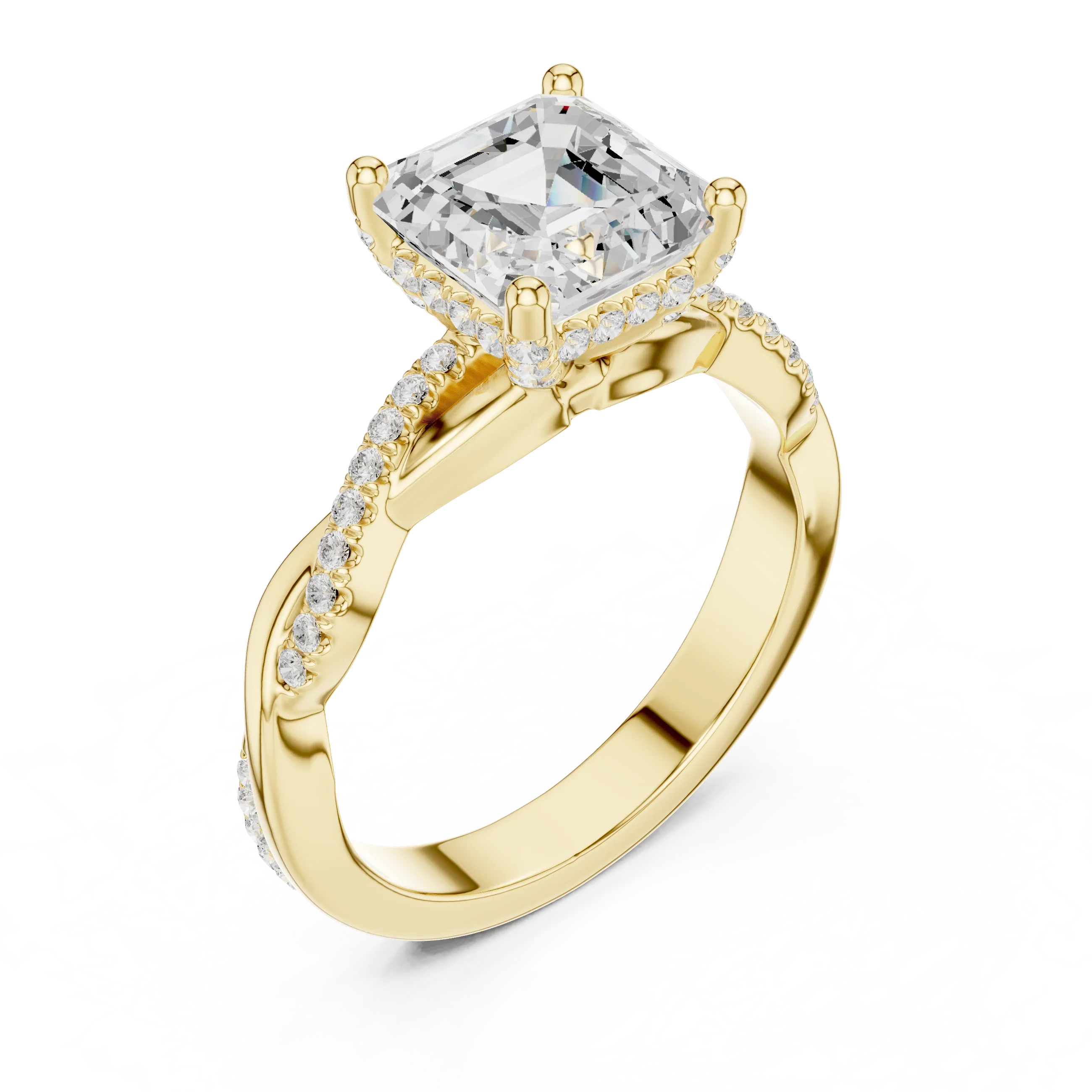 Asscher Cut Hidden Halo 2.37 CT Twisted Infinity Pave Engagement Ring in 10K White Gold