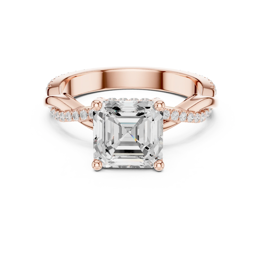 Asscher Cut Hidden Halo 2.37 CT Twisted Infinity Pave Engagement Ring in 10K White Gold