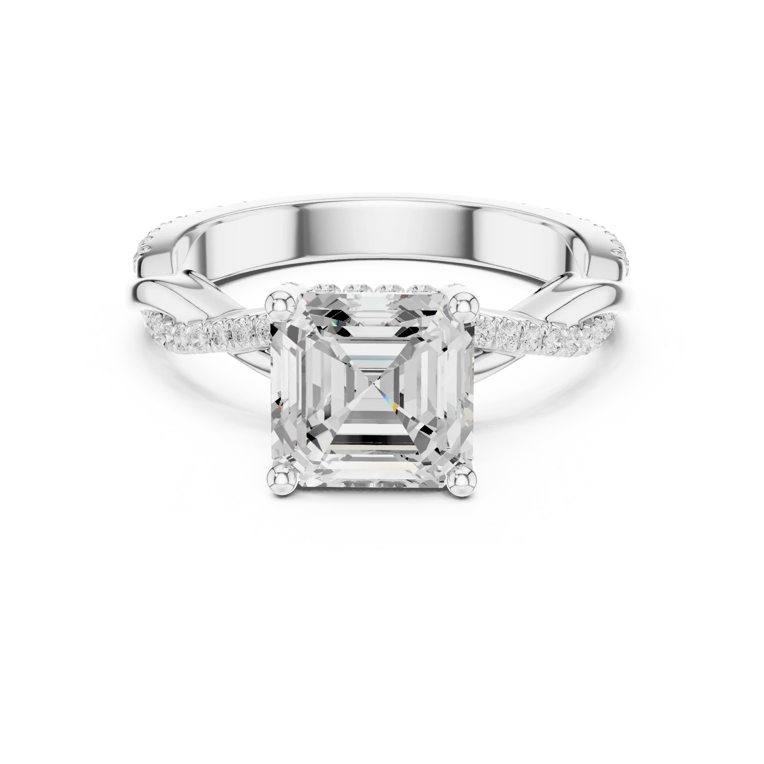Asscher Cut Hidden Halo 2.37 CT Twisted Infinity Pave Engagement Ring in 10K White Gold