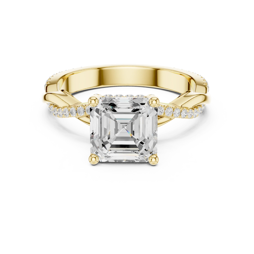 Asscher Cut Hidden Halo 2.37 CT Twisted Infinity Pave Engagement Ring in 10K White Gold