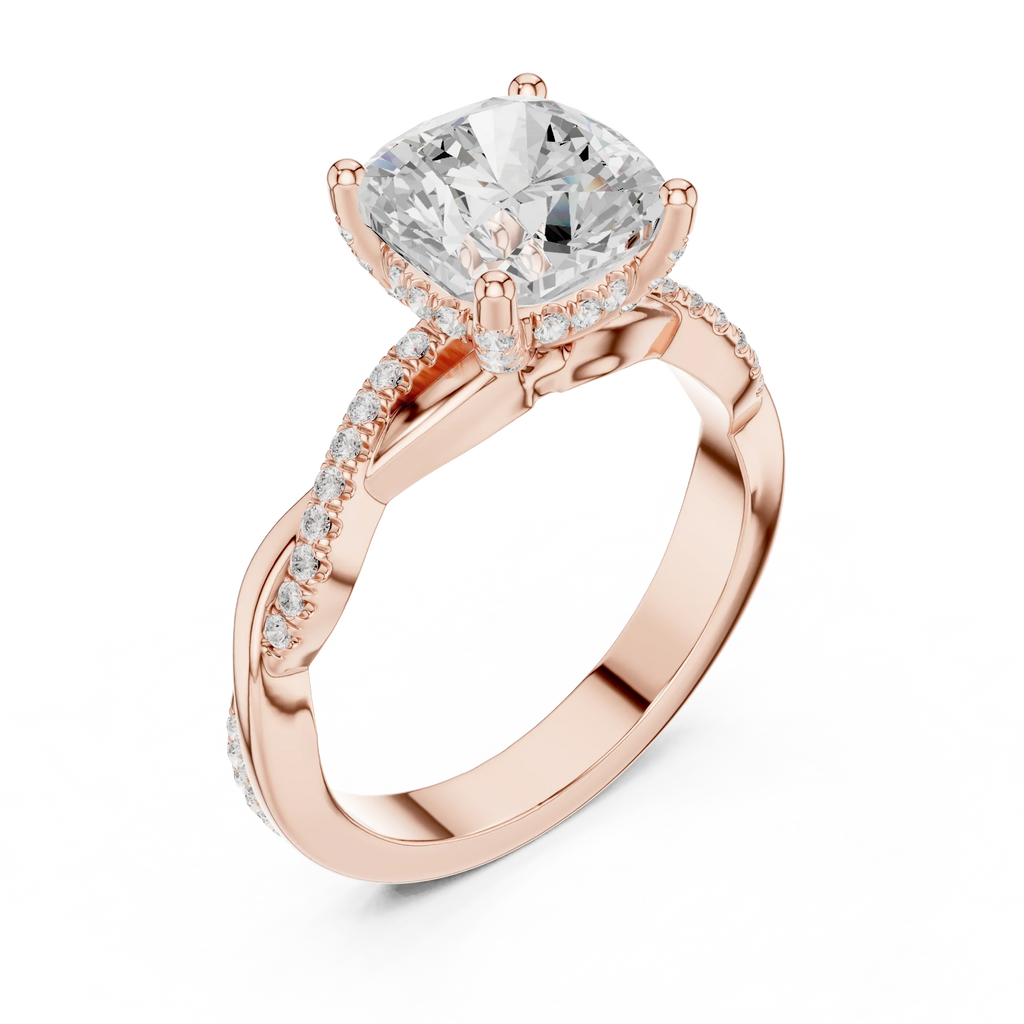 Cushion Cut Hidden Halo 2.37 CT Twisted Infinity Pave Engagement Ring in 10K White Gold