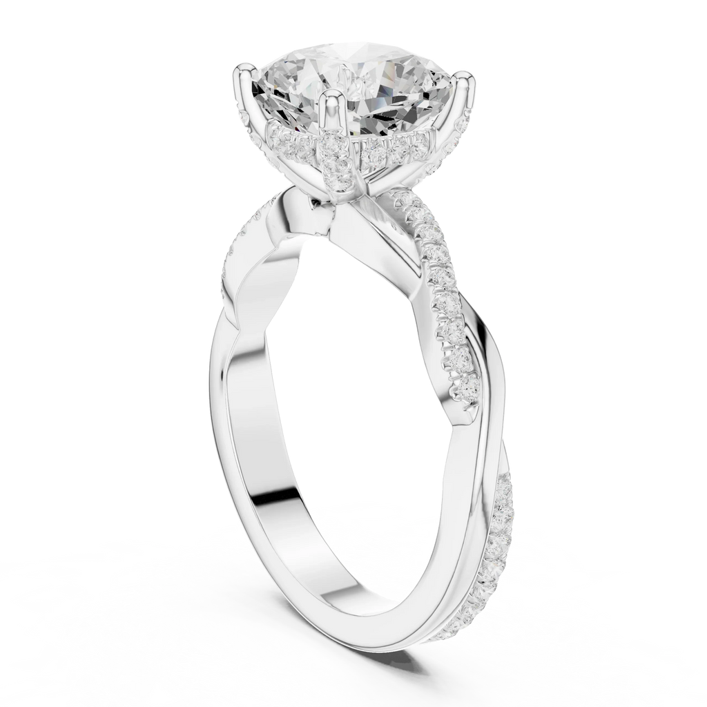 Cushion Cut Hidden Halo 2.37 CT Twisted Infinity Pave Engagement Ring in 10K White Gold