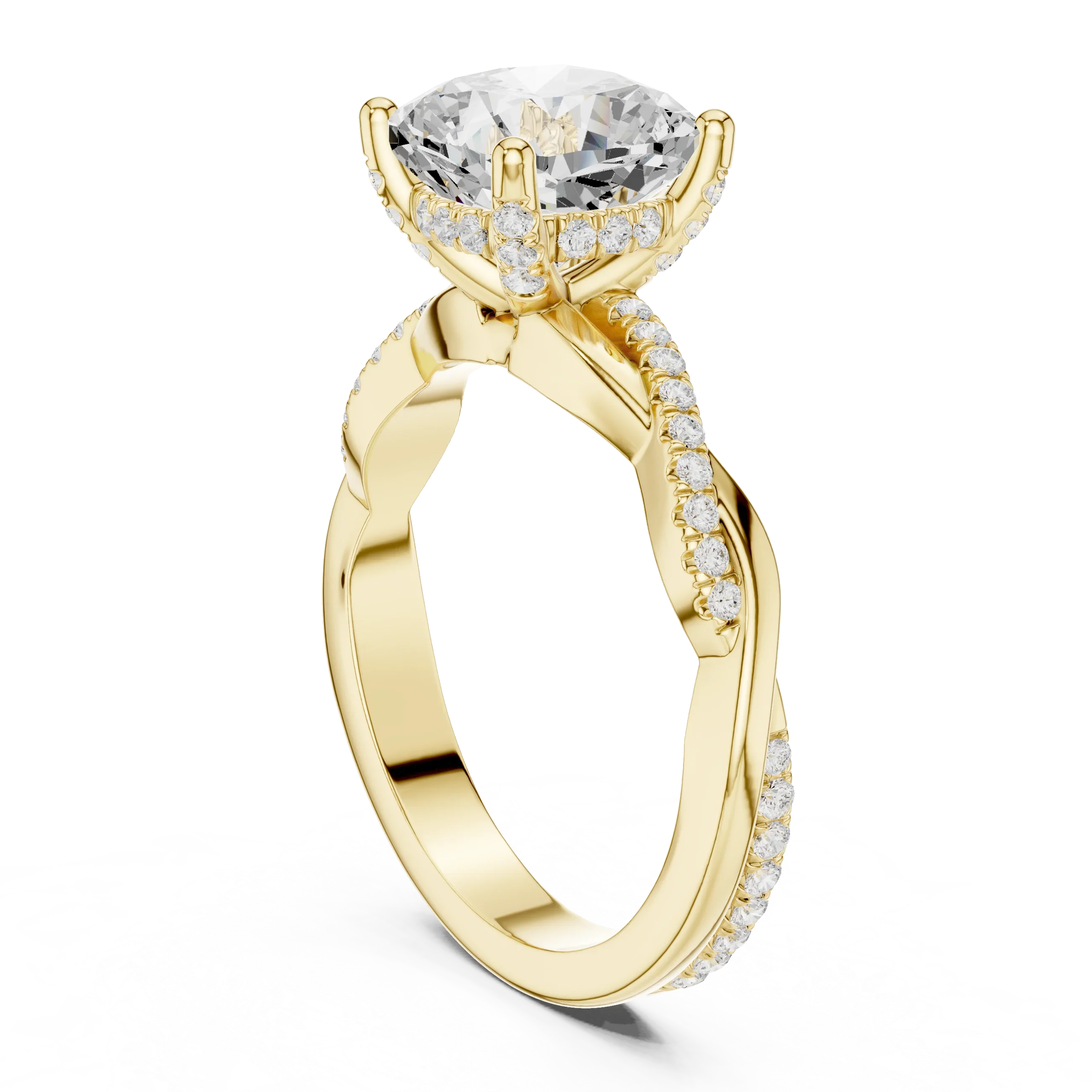 Cushion Cut Hidden Halo 2.37 CT Twisted Infinity Pave Engagement Ring in 10K White Gold