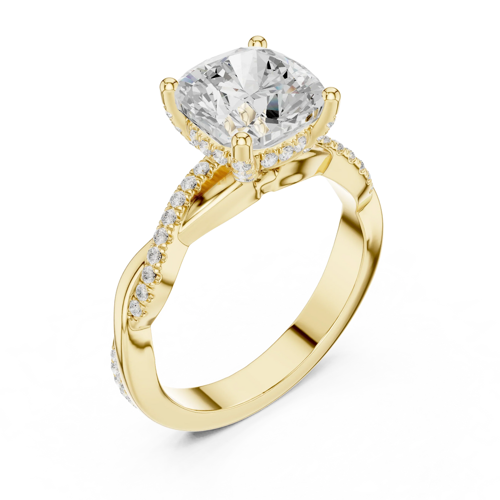 Cushion Cut Hidden Halo 2.37 CT Twisted Infinity Pave Engagement Ring in 10K White Gold