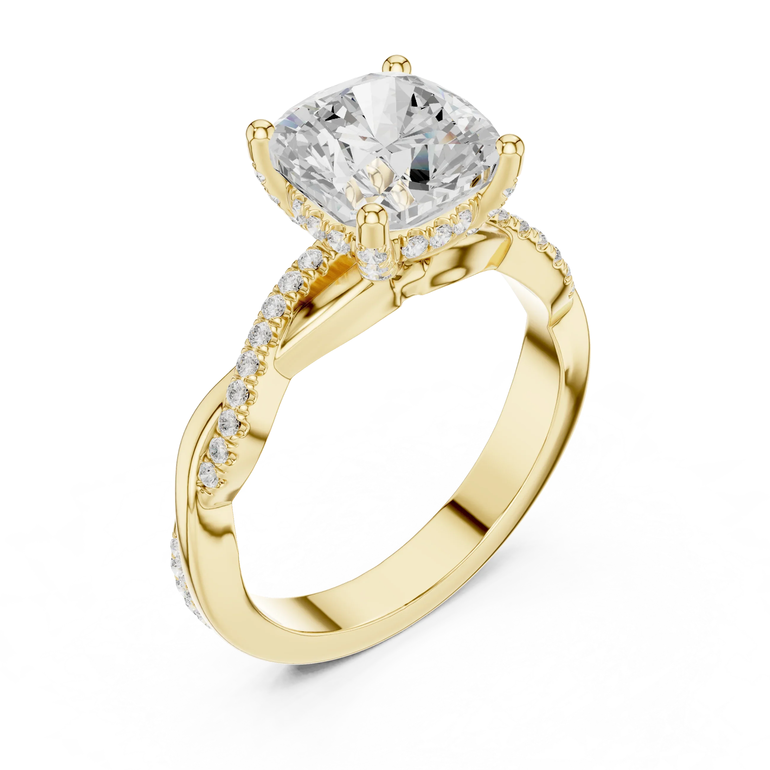Cushion Cut Hidden Halo 2.37 CT Twisted Infinity Pave Engagement Ring in 10K White Gold