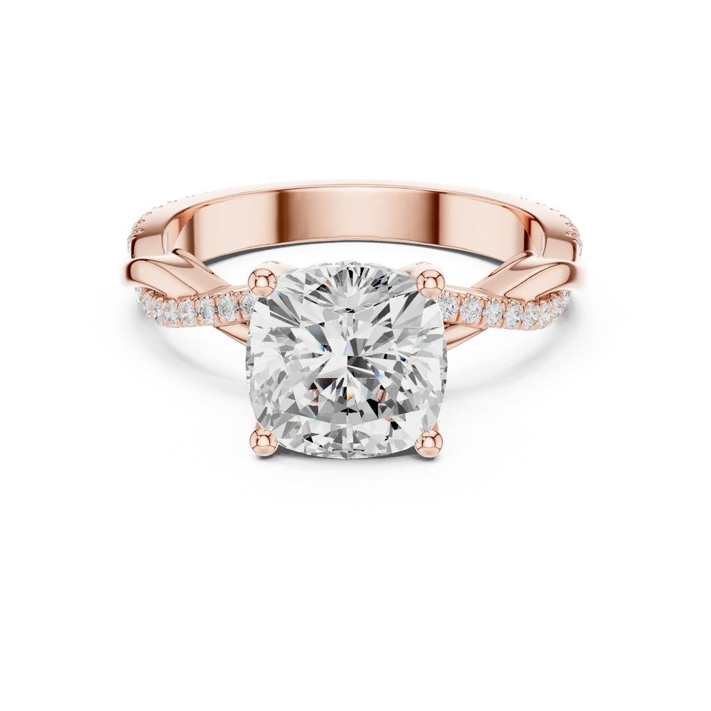 Cushion Cut Hidden Halo 2.37 CT Twisted Infinity Pave Engagement Ring in 10K White Gold