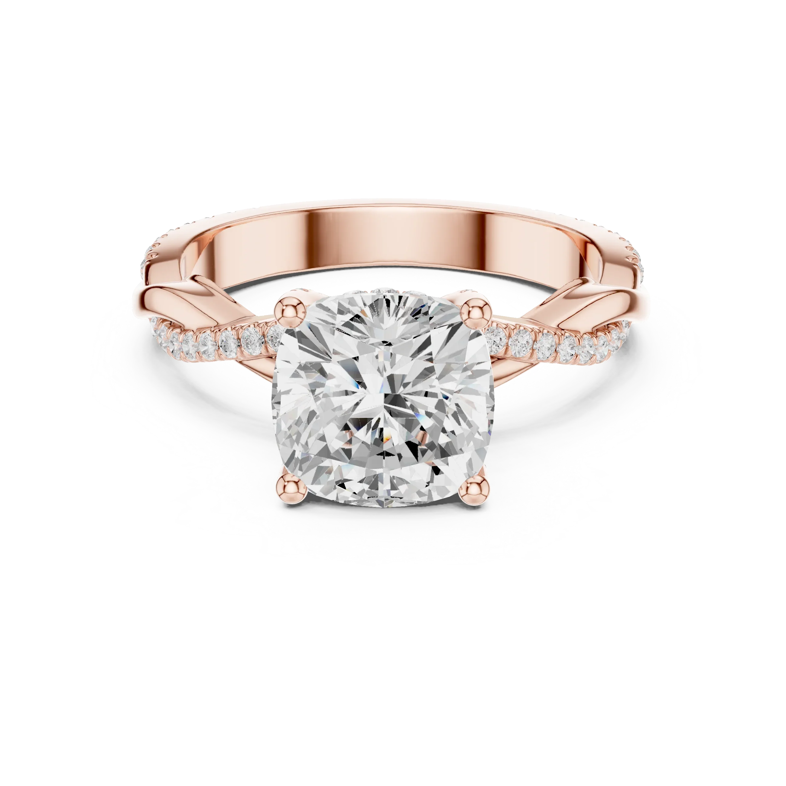 Cushion Cut Hidden Halo 2.37 CT Twisted Infinity Pave Engagement Ring in 10K White Gold