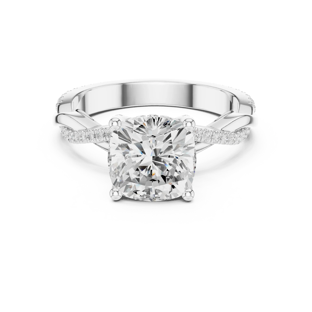 Cushion Cut Hidden Halo 2.37 CT Twisted Infinity Pave Engagement Ring in 10K White Gold