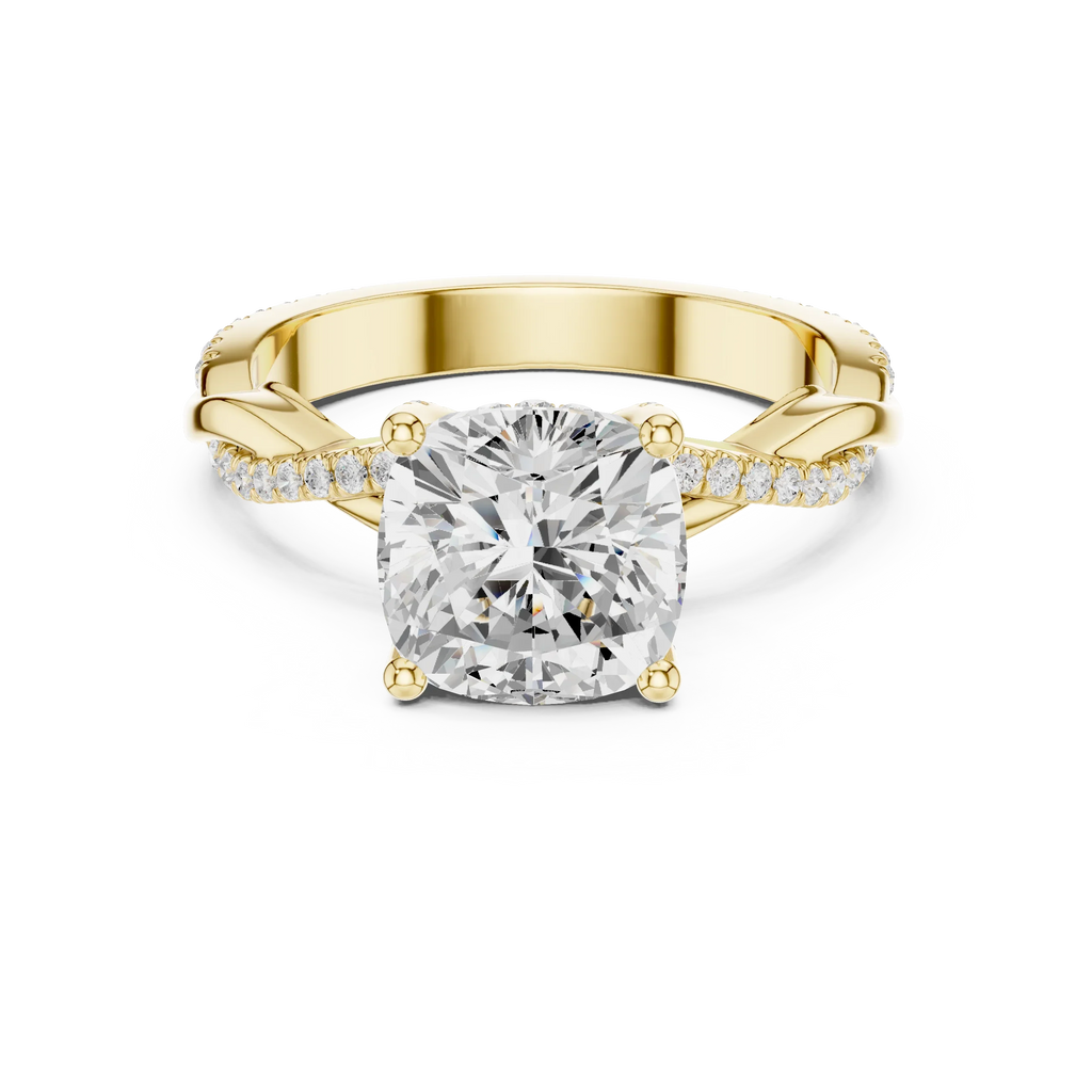 Cushion Cut Hidden Halo 2.37 CT Twisted Infinity Pave Engagement Ring in 10K White Gold