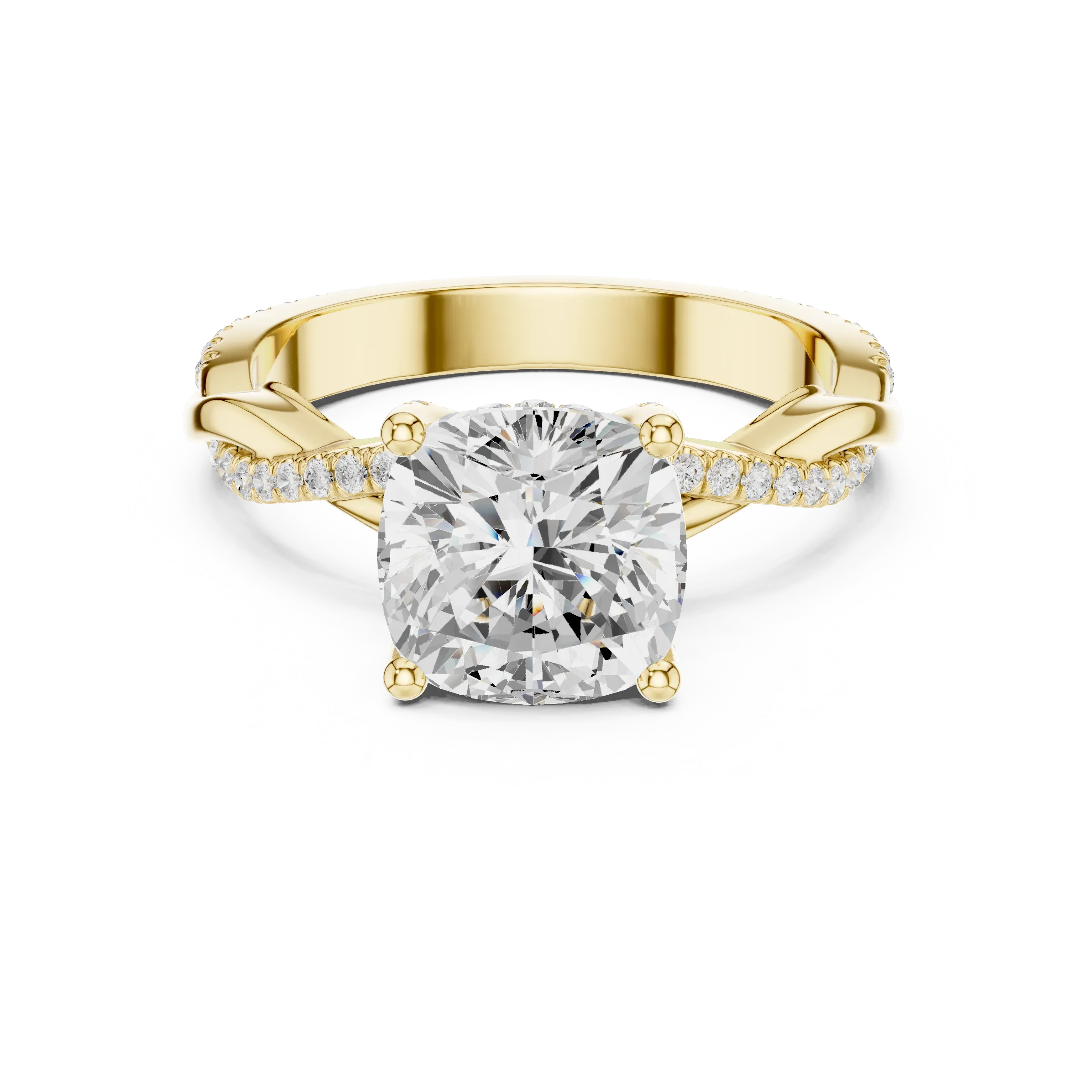 Cushion Cut Hidden Halo 2.37 CT Twisted Infinity Pave Engagement Ring in 10K White Gold