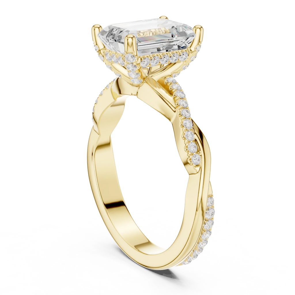 Emerald Cut Hidden Halo 2.37 CT Twisted Infinity Pave Engagement Ring in 10K White Gold